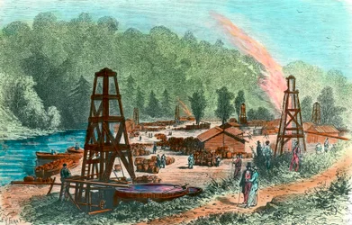 Pozzi petroliferi a Tarr Farm in Pennsylvania, USA