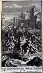 Patroclo, ucciso e spogliato delle armi di Achille, e le due parti che combattono a lungo per il suo corpo, i Greci alla fine lo portano via mentre i due Aiace sostengono coraggiosamente lo sforzo dei Troiani; Illustrazione del libro XVII dell