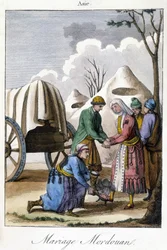 Piatto del 1811 che illustra un matrimonio in Mordovia