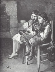 Ragazzi poveri che mangiano, fine XIX secolo