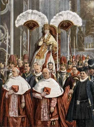 Papa Leone XIII (Gioacchino Pecci 1810-1903) nella Basilica di San Pietro a Roma.