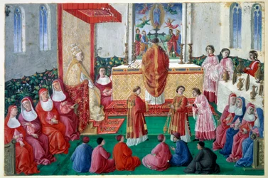 Papa Sisto IV (1414-1484) assiste alla Messa nella Cappella Sistina in Vaticano