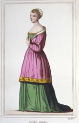 Ritratto di Agnese Sorel (1422-1450) (Dama di Beauté-sur-Marne). Favorita del Re Carlo VII. Incisione del 1830