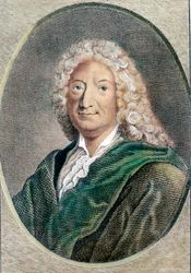 Ritratto di Alain Rene Lesage (1668-1747), scrittore francese (incisione del XVIII secolo)
