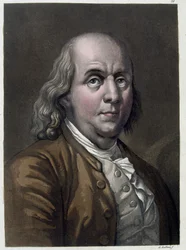 Ritratto di Benjamin Franklin, politico e fisico americano (1706-1790) - in "Il vecchio e il moderno costume" di Jules Ferrario 1819-1820