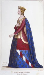 Ritratto di Bianca di Navarra, Regina di Francia, sposa di Giovanni I il Rosso nel 1236. Incisione del 1830