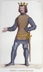 Ritratto di Carlo V il Saggio in costume militare (1338 - 1380). Incisione del 1830