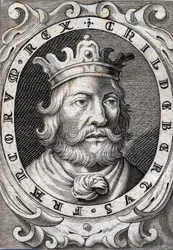 Ritratto di Childeberto I (ca. 495-558) Re di Parigi incisione del XVIII secolo
