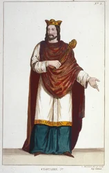 Ritratto di Clotario I (497 - 561), Re di Neustria e Re dei Franchi. incisione del 1830