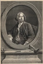 Ritratto di Edme Bouchardon (1698-1762) scultore e disegnatore francese - incisione del 1776