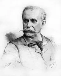 Ritratto di Ernest Reyer, compositore francese (1823-1909). Disegno di M.G. Vuillier