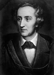 Ritratto di Felix Mendelssohn Bartholdy (1809-1847), compositore e direttore tedesco Litografia. XIX secolo. Milano, biblioteca del conservatorio