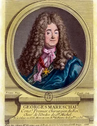 Ritratto di Georges Marechal (1658 - 1736), primo chirurgo del re dal 1703 al 1719. Incisione del XVIII secolo. Collezione privata.