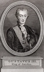 Ritratto di Gustavo III (1746-1792), Re di Svezia dal 1771 al 1792 incisione del 1787