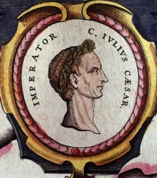 Ritratto di Giulio Cesare (101 - 44 a.C.), generale e politico romano. Incisione della fine del XVIII secolo. Milano