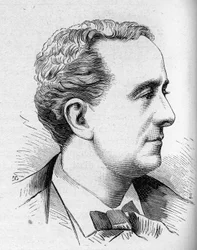 Ritratto di Louis Delaunay (1826-1903), comico francese, membro della Comédie Française. Incisione in "Le Monde Illustré" n.1168 del 16 agosto 1879