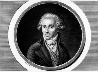 Ritratto di Marguerite Elie Guadet, politico francese (1758-1794). Incisione in "Collezione completa di dipinti storici della rivoluzione francese, in tre volumi." 1804