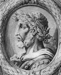 Ritratto di Odoacre (Odovacar), capo degli Eruli alleati degli Unni e ministro di Attila (435-493). Incisione del XVIII secolo.