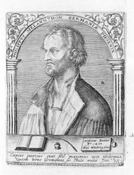 Ritratto di Philipp Melanchton (Melanchthon) (1497-1560), riformatore religioso tedesco. Incisione