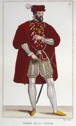 Ritratto di Pierre De la Guiche (1464-1544) (cavaliere, consigliere e ciambellano del re, balivo di Autun e Mâcon, ambasciatore. Signore di Guiche e Chaumont). Incisione del 1830