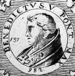 Ritratto di Papa Benedetto V. Incisione del XIX secolo