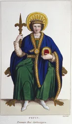Ritratto di Pipino il Breve (v. 714 - 768), Re dei Franchi, primo Carolingio incisione del 1830