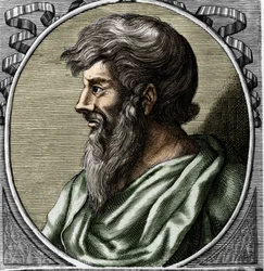 Ritratto di Pitagora (ca. 570 - circa 480 a.C.), matematico e filosofo greco. Incisione del XVIII secolo