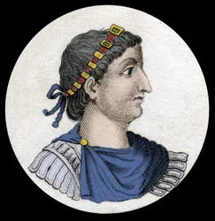 Ritratto di Teodosio I (Flavius Theodosius) (347-395), imperatore romano, incisione del XIX secolo