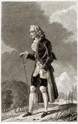 Ritratto di Voltaire (1694 - 1778), scrittore e filosofo francese, anziano.