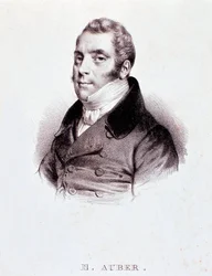 Ritratto del compositore inglese Daniel Francois Esprit Auber (1782-1871). Incisione. 19° secolo. Milano, biblioteca del conservatorio