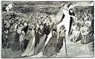 Processione durante il pellegrinaggio a Lourdes, allegoria di Théophile Alexandre Steinlen (1859 - 1923) che illustra 