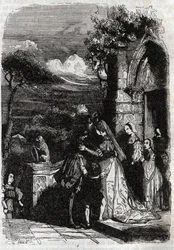 Renaud che ritorna alla sua famiglia - incisione del 1851 da "Orlando Furioso"