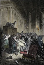 Rappresentazione della morte di Jean-Baptiste Poquelin, detto Molière, per congestione polmonare durante una rappresentazione de "Il malato immaginario" il 17/02/1673