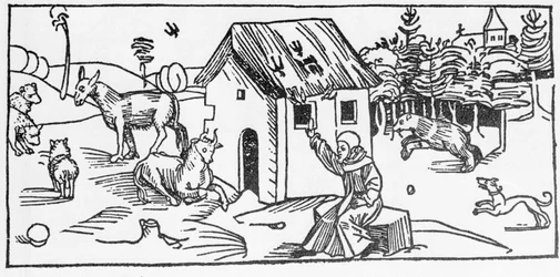 San Marino. Incisione da "Leben der Heiligen - sommerteil" (Il libro dei santi) di Jacobus (Giacomo) di Voragine (1228-1298). Lubecca 1488