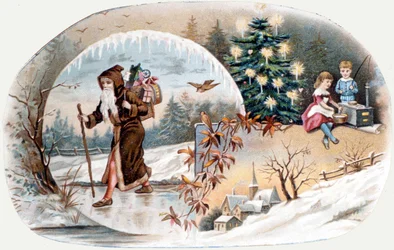 Babbo Natale porta doni ai bambini. cromolitografia della fine del XIX secolo