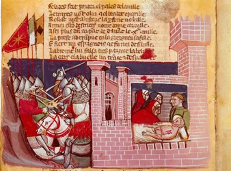 Scena della battaglia di Roncisvalle nel 778. Battaglia tra l