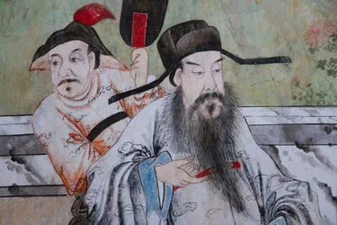 Scene di vita quotidiana in Cina (dettaglio della carta da parati cinese, gabinetto cinese, residenza di caccia, di Filippo Juvarra, Stupinigi, Piemonte, Italia)