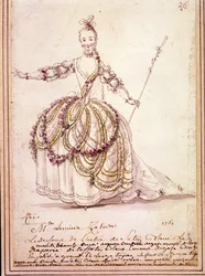 Scenografia: disegno di costume per la pastorale "Zais" di Jean-Philippe Rameau. Acquerello. 1761