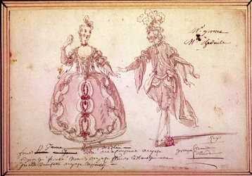 Scenografia: disegno di costumi per la pastorale "Nais" di Jean Philippe Rameau (1683-1764) 1764. Acquerello.