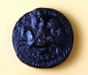 Sigillo di Simone di Montfort IV (1150 - 1218), partecipò alla 5ª Crociata nel 1202 e a quella contro gli Albigesi nel 1209
