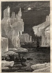 Secondo viaggio (1772-1775) del Capitano James Cook (1728-1779): le isole di ghiaccio (iceberg), attraversamenti sul percorso del capo della circoncisione (Isola Bouvet, Antartide) - illustrazione tratta da "I grandi marinai del XVIII secolo"