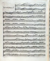 Spartito per flauto nella prima sinfonia di Sei sinfonie a più strumenti op. 5 di François Joseph Gossec