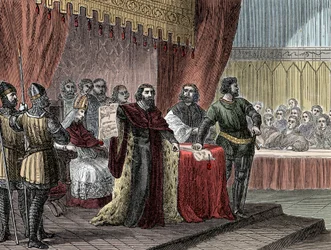 Firma della "Magna Carta" da parte del re Giovanni Senza Terra (1167-1216) a Runnymede il 15 giugno 1215