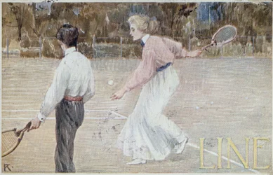 Giocatori di tennis - cartolina, circa 1890