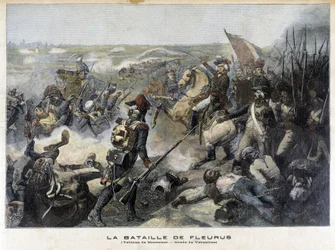La battaglia di Fleurus (Belgio 1794) secondo il dipinto di Mauzaisse (Museo di Versailles). Illustrazione del "Petit Journal" del 1892.