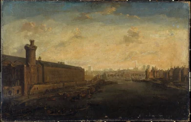 La Grande Galerie du Louvre, con la Porte Neuve, Pont-Neuf, Cité, Tour de Nesle e Quai Malaquais, circa 1640, attuale 1° e 6° arrondissement, tra il 1635 e il 1645