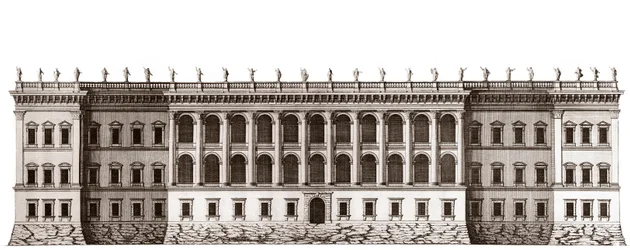 Il Louvre a Parigi, progetto di Gian Lorenzo Bernini: elevazione della facciata principale rivolta verso le Tuileries - Da “Architecture francoise” di Jacques-Francois Blondel - elevazione della facciata principale lato giardino delle Tuileries - progetto 