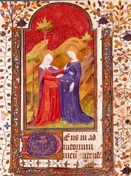 La Miniatura della Visitazione dal Libro delle Ore di Isabella di Castiglia nota come Isabella I la Cattolica (1451-1504) XV secolo Siviglia, Biblioteca Colombina