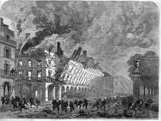La Comune di Parigi nel 1871. Incendio del Ministero delle Finanze causato dai federati (comunardi) durante la settimana di sangue (22-28 maggio)