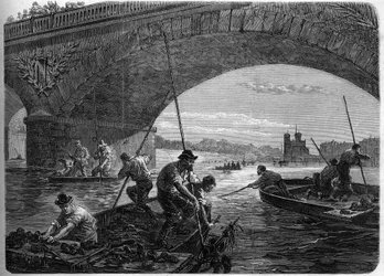La Comune di Parigi nel 1871. Pesca di armi gettate nella Senna sotto il ponte di Austerlitz dai federati (comunardi) al momento del dibattito finale della comune.